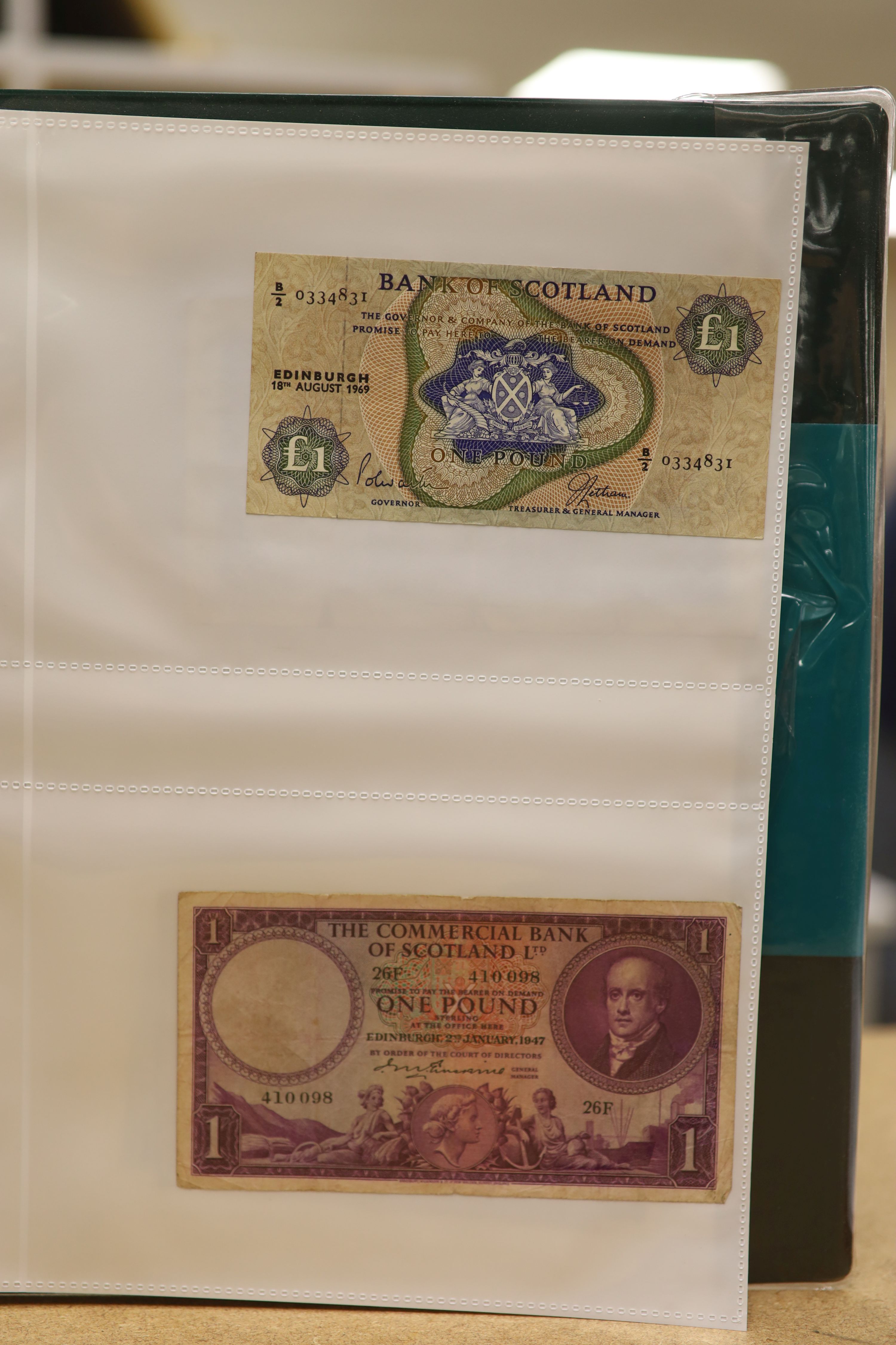 A collection of Bank of England and Scottish banknotes to include: 21 QEII 10 shillings, 14 O'Brien and Beale 10 shillings, 1 Peppiatt 10 shillings, 4 Hallam one pound notes, 18 O'Brien or Beale one pound notes, 8 Peppia